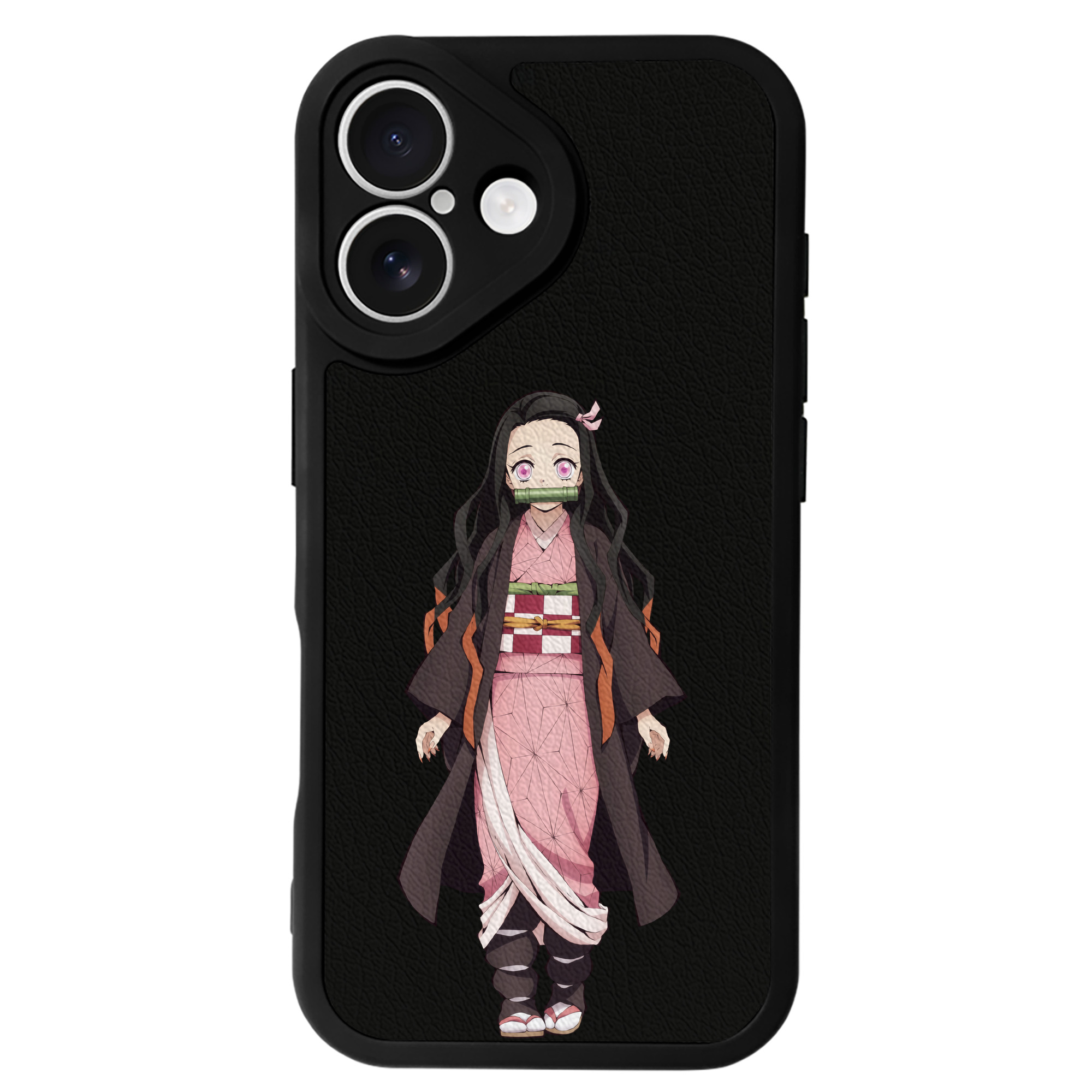 （画像用） 鬼滅の刃（きめつのやいば）竈門 禰󠄀豆子／かまど ねずこ Kamado Nezuko 【iPhone 16シリーズ対応】シリコンスマホケース（レザー調） 材質：シリコン